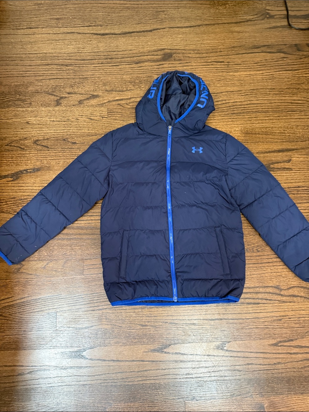 Under Armour Navy Puffer Jacket with Bright Blue Accents